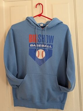 Jerzees Adult Small 'Big Show Baseball' Light Blue Pullover Hoodie